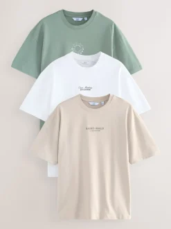 White/Green/Neutral Relaxed Fit Graphic Print Heavyweight T-Shirt