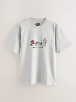White/Grey/Rust Red Regular Fit Graphic Print T-Shirts 3 Pack