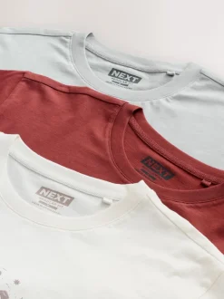 White/Grey/Rust Red Regular Fit Graphic Print T-Shirts 3 Pack