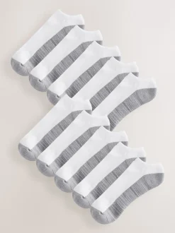 White/Greys 10 Pack Cushioned Trainers Socks