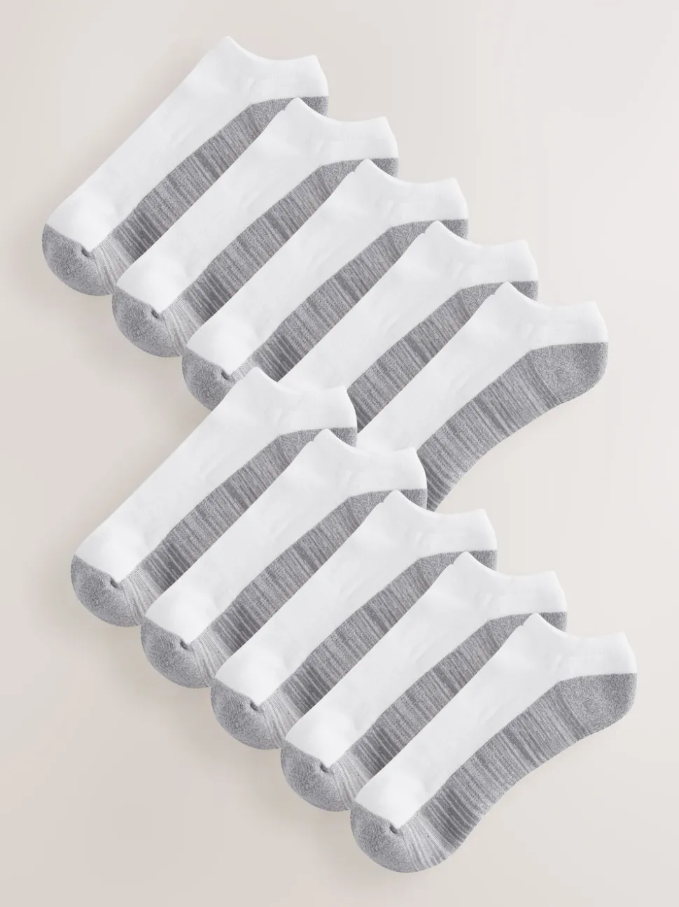 White/Greys 10 Pack Cushioned Trainers Socks