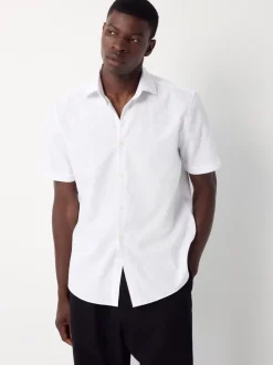 White/Light Blue Regular Fit Cotton Blend Short Sleeve Shirts 2 Pack