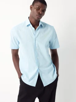 White/Light Blue Regular Fit Cotton Blend Short Sleeve Shirts 2 Pack