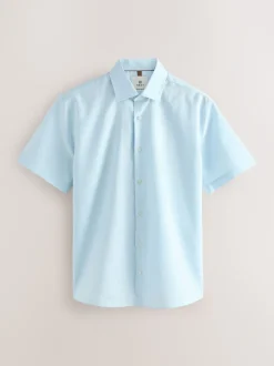 White/Light Blue Regular Fit Cotton Blend Short Sleeve Shirts 2 Pack