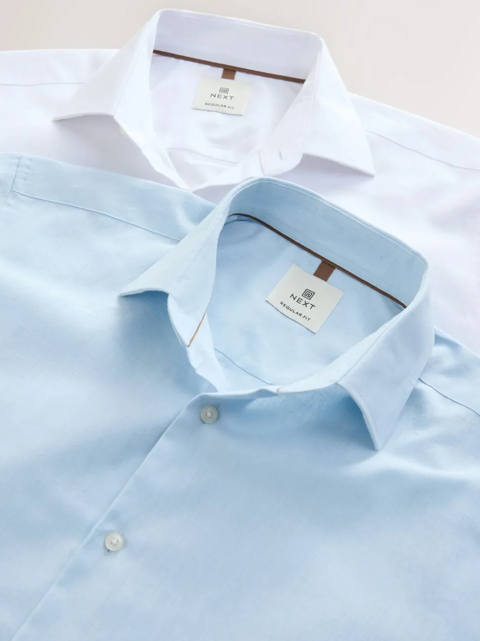 White/Light Blue Regular Fit Cotton Blend Short Sleeve Shirts 2 Pack