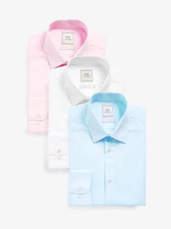 White/Light Blue/Light Pink Slim Fit Easy Care Single Cuff Oxford Smart Shirts 3 Pack