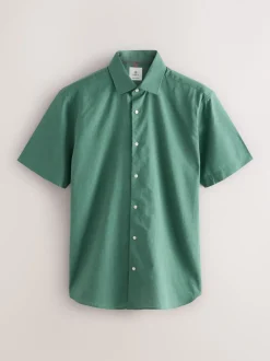 White/Light Blue/Seafoam Green Regular Fit Cotton/Linen Blend Short Sleeve Shirts 3 Pack