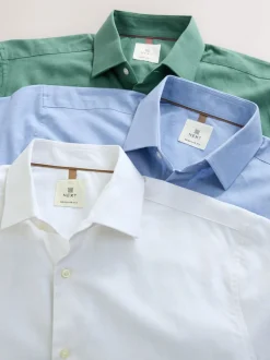 White/Light Blue/Seafoam Green Regular Fit Cotton/Linen Blend Short Sleeve Shirts 3 Pack