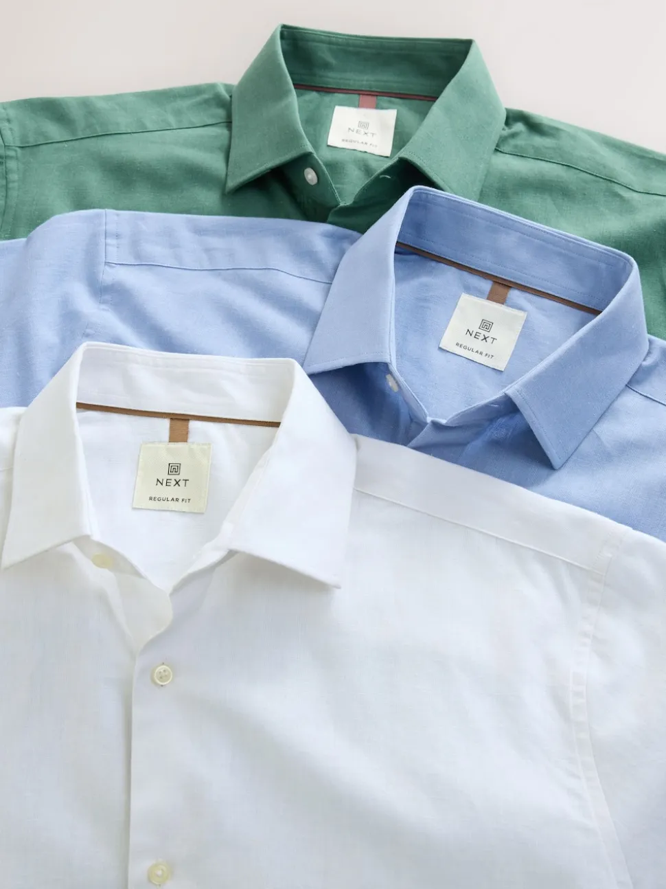 White/Light Blue/Seafoam Green Regular Fit Cotton/Linen Blend Short Sleeve Shirts 3 Pack