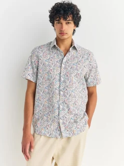White/Multicolour Ditsy Regular Fit Short Sleeve Shirt