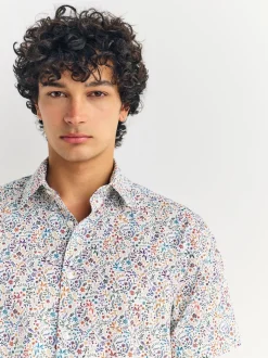 White/Multicolour Ditsy Regular Fit Short Sleeve Shirt