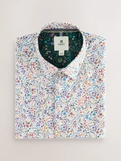 White/Multicolour Ditsy Regular Fit Short Sleeve Shirt