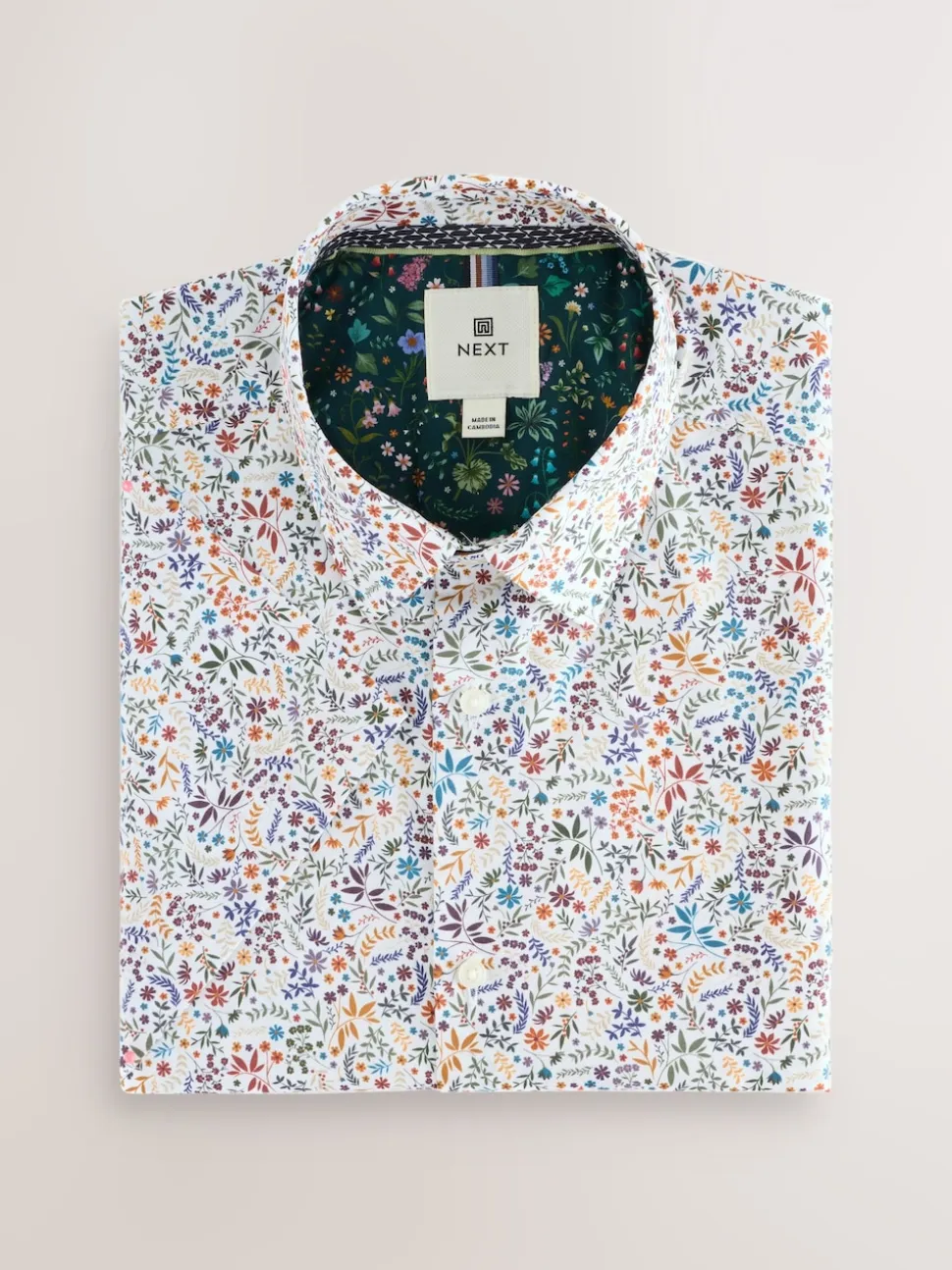 White/Multicolour Ditsy Regular Fit Short Sleeve Shirt