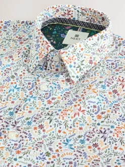 White/Multicolour Ditsy Regular Fit Short Sleeve Shirt