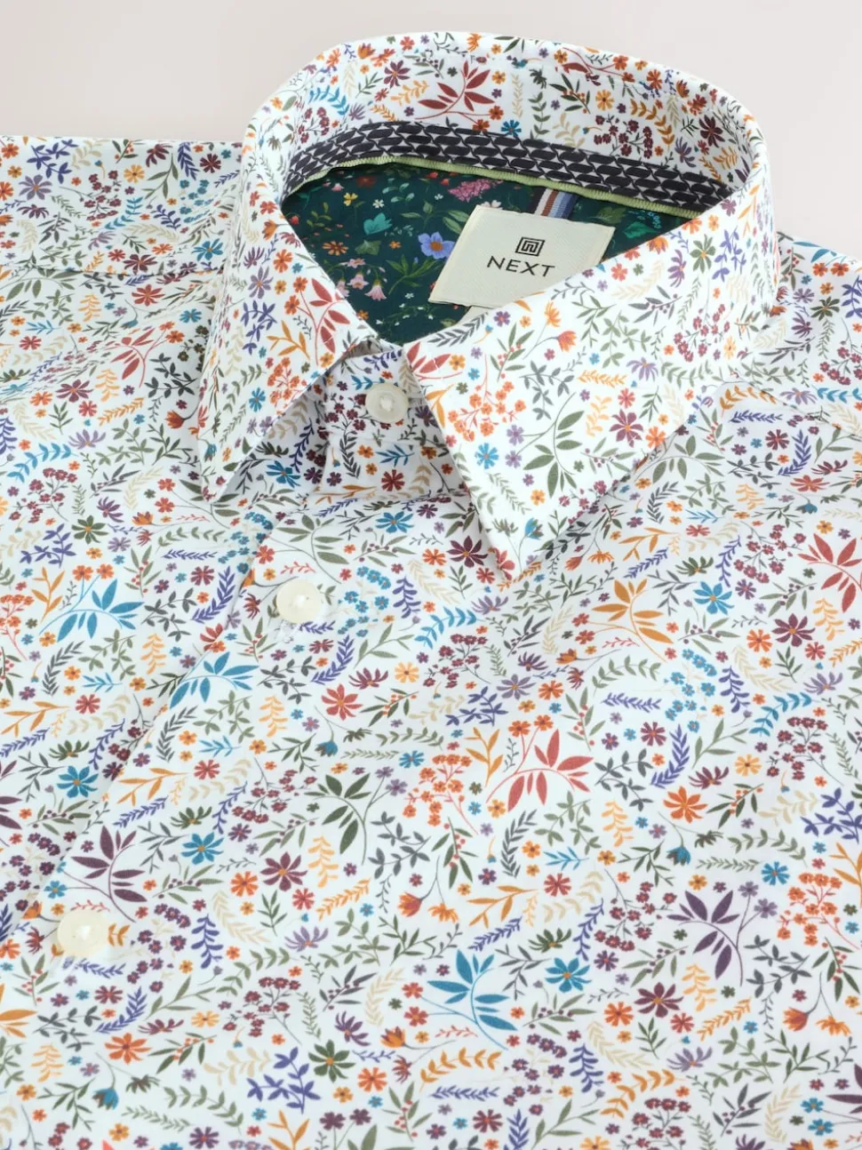 White/Multicolour Ditsy Regular Fit Short Sleeve Shirt