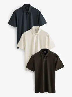 White/Navy/Black Gold Geos Regular Fit Short Sleeve Jersey Polo Shirts 3 Pack