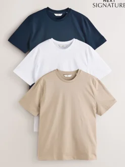 White/Navy/Stone Signature SUPIMA® Cotton Crew Neck T-Shirts 3 Pack