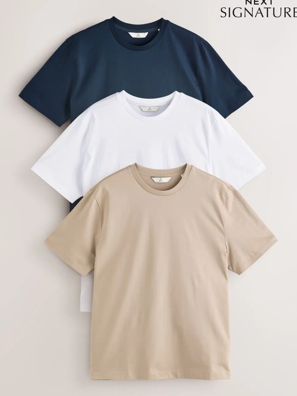 White/Navy/Stone Signature SUPIMA® Cotton Crew Neck T-Shirts 3 Pack