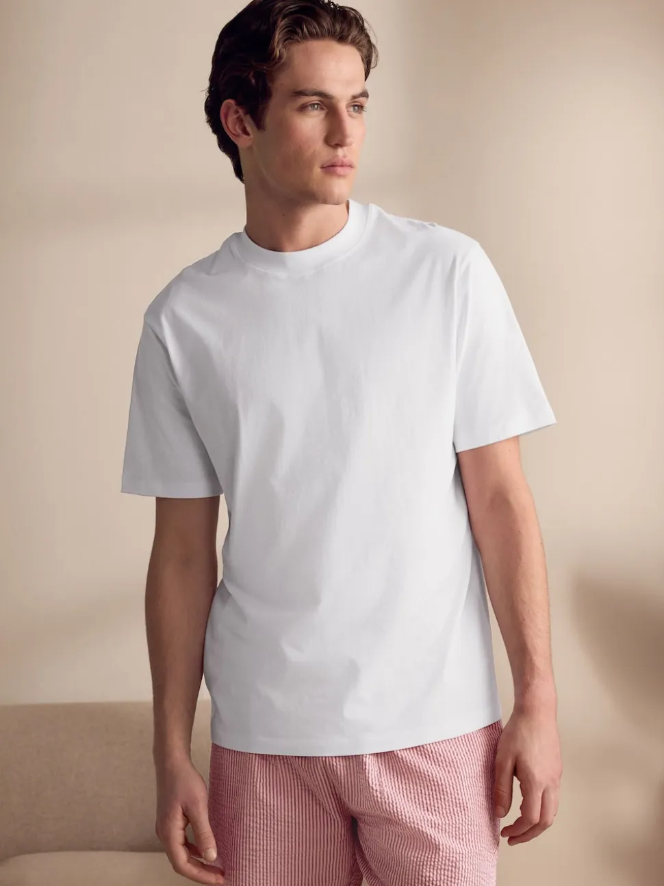 White/Red T-Shirt And Striped Seersucker 100% Cotton Pyjamas Set