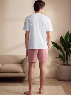White/Red T-Shirt And Striped Seersucker 100% Cotton Pyjamas Set