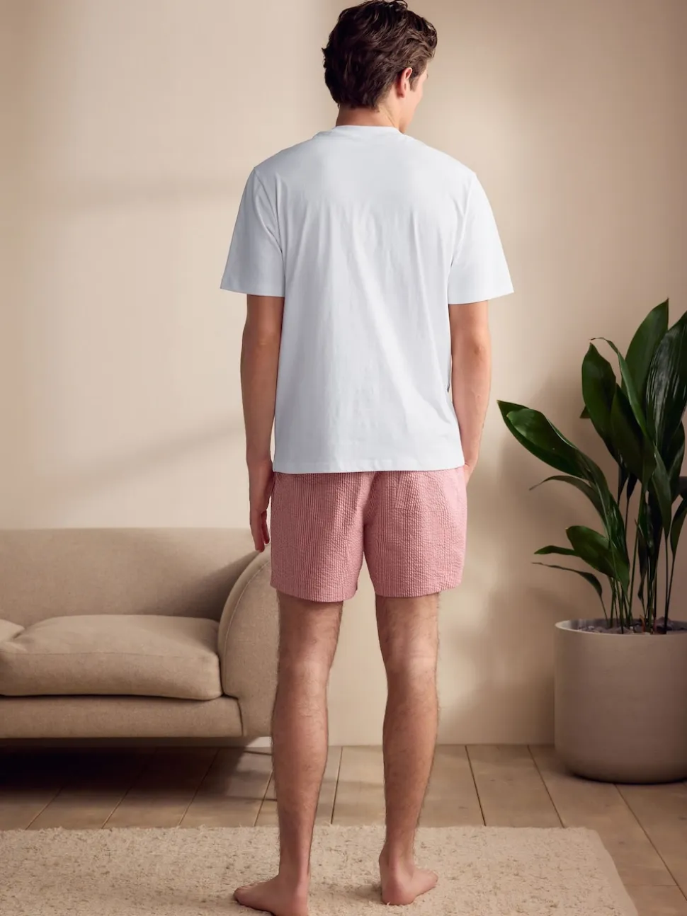 White/Red T-Shirt And Striped Seersucker 100% Cotton Pyjamas Set