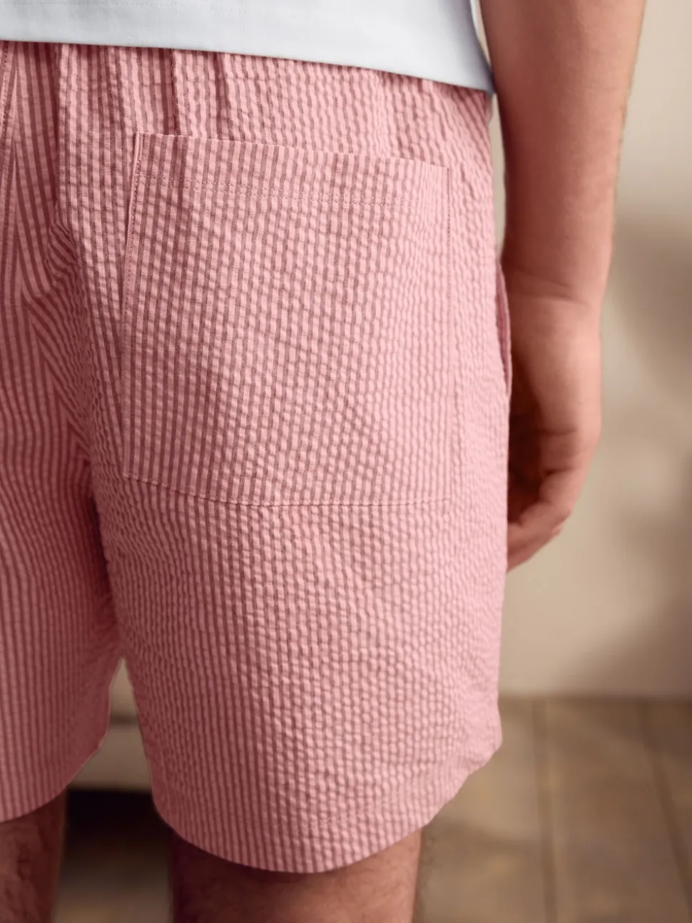 White/Red T-Shirt And Striped Seersucker 100% Cotton Pyjamas Set
