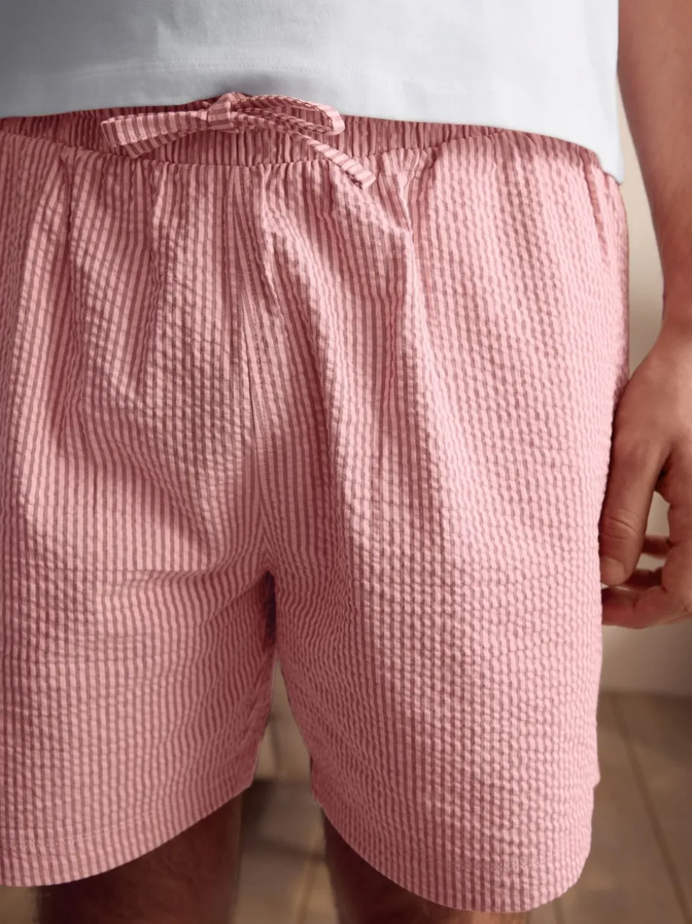 White/Red T-Shirt And Striped Seersucker 100% Cotton Pyjamas Set
