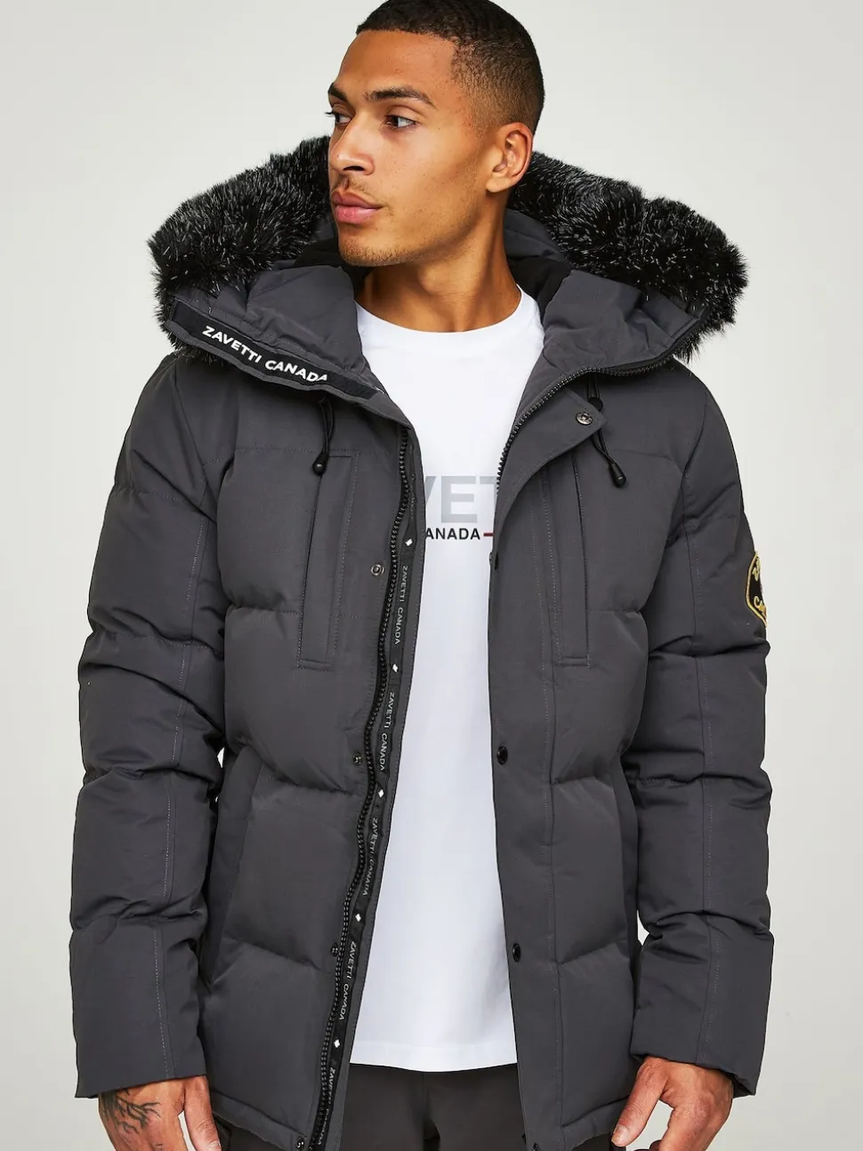 Zavetti Canada Mens Oshawa 2.0 Puffer Parka Jacket with Detachable Faux Fur