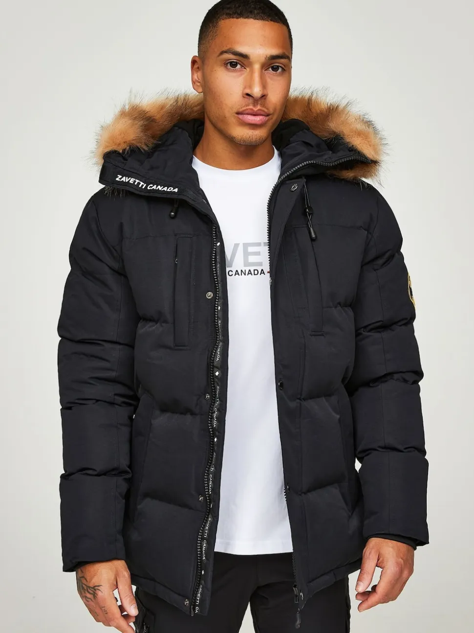 Zavetti Canada Mens Oshawa 2.0 Puffer Parka Jacket with Detachable Faux Fur